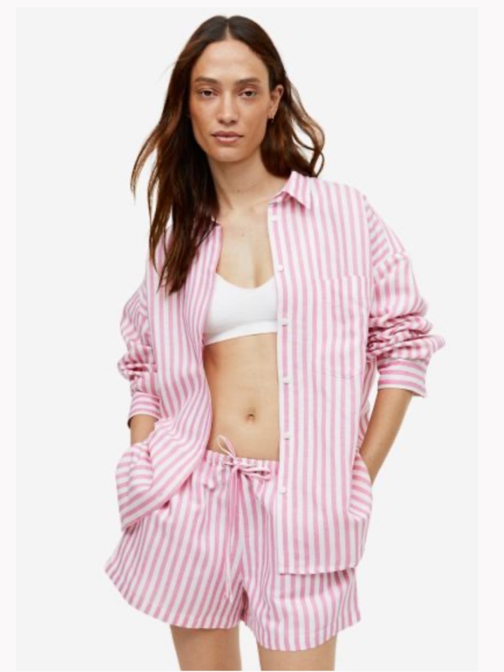 Pink and White Striped Shorts